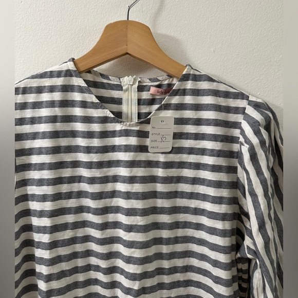 Grey Striped Blouson Dress White - Picture 4 of 5